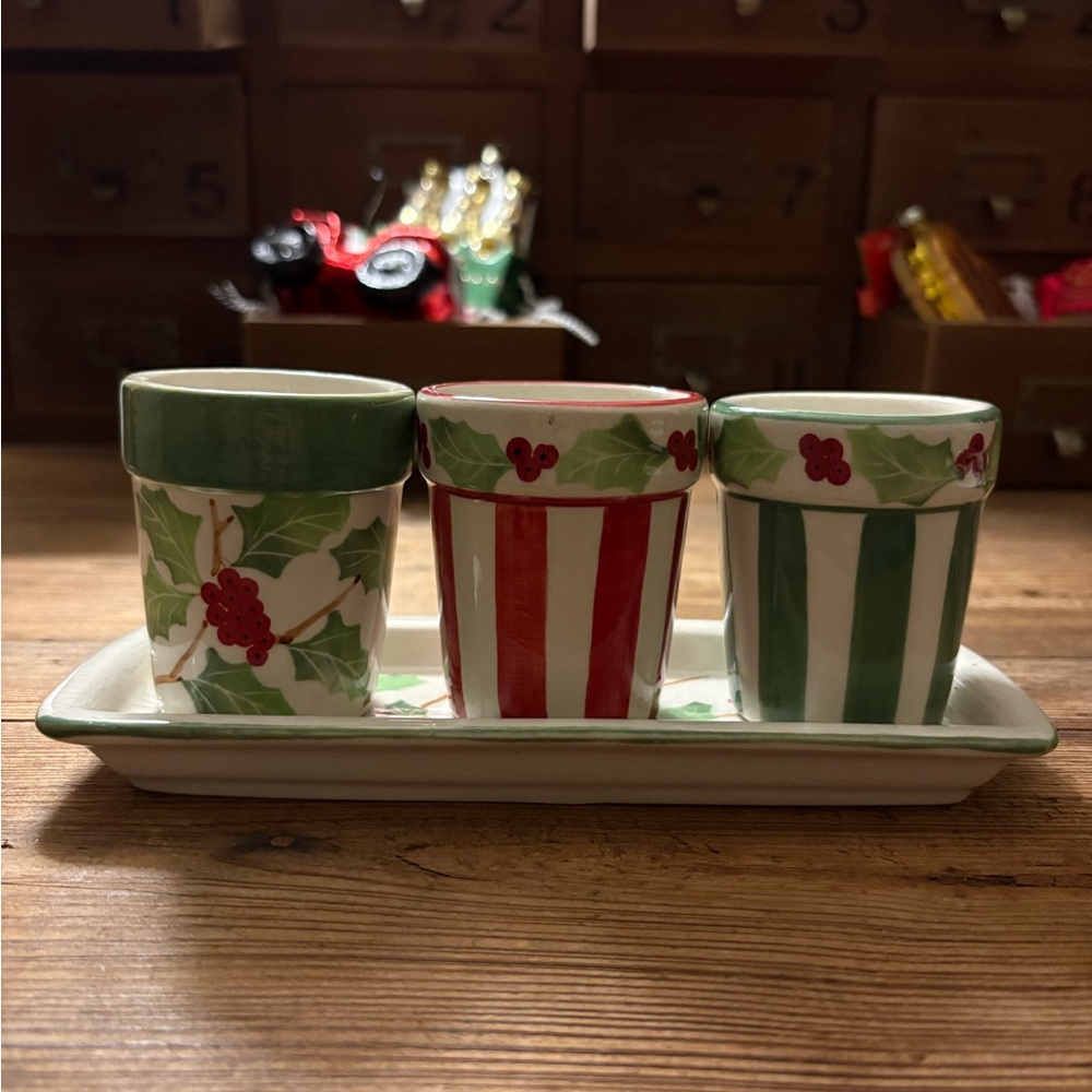 Festive Holiday Ceramic Planter Set